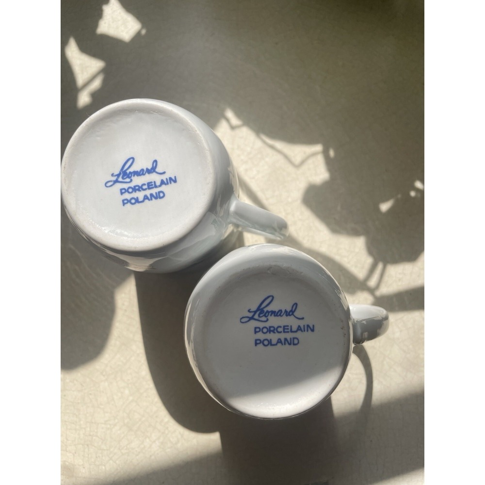 Leonard Porcelain Poland Bird Mugs Set of 2 Bluebird Cedar Waxwing White 4in - Picture 3 of 5